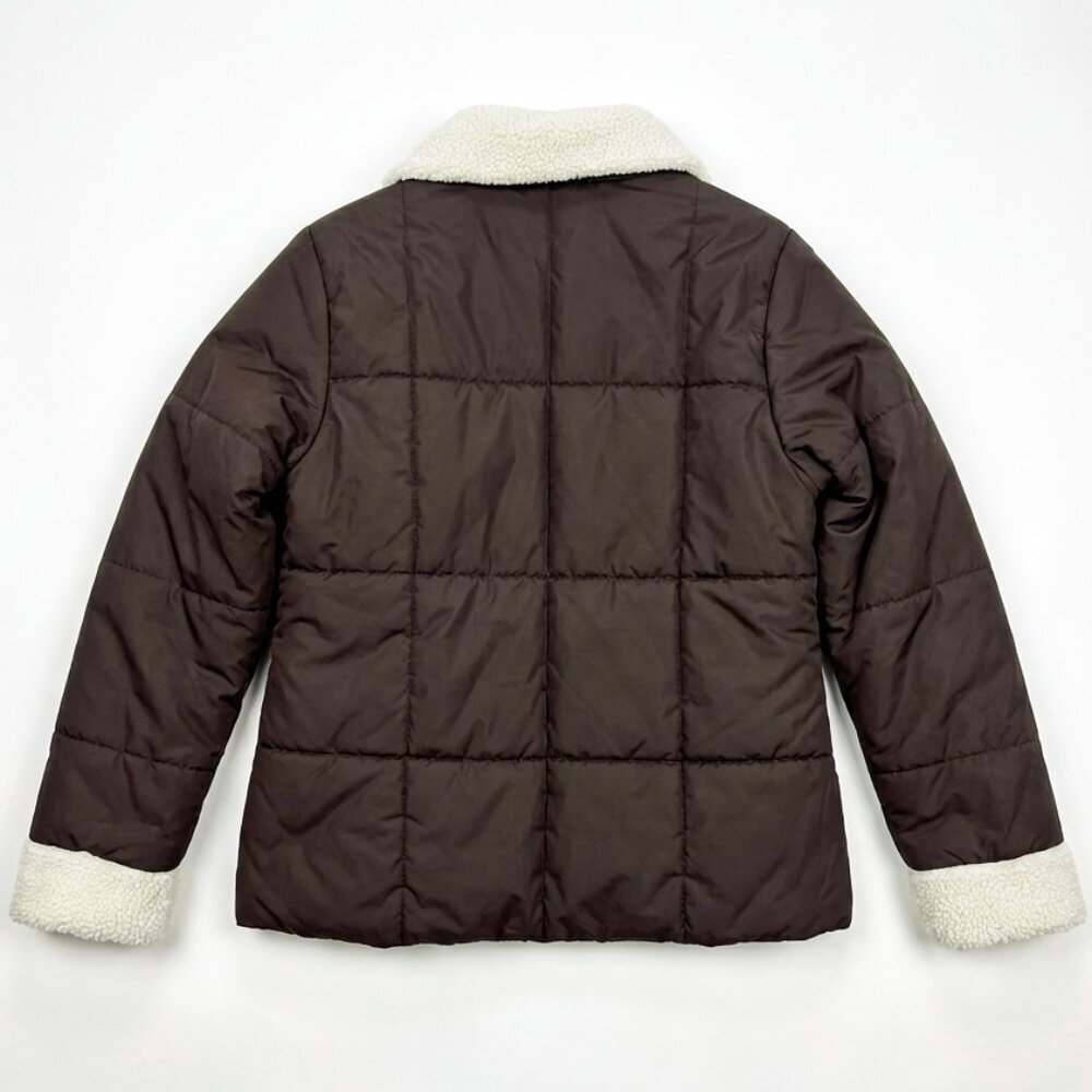 Style & Co Sport Brown Quilted Jacket Faux Shearling Collar Size Medium - Picture 3 of 4